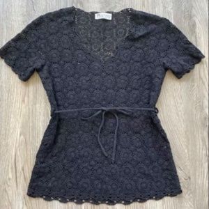 Black Vintage 1970s Cotton Crochet Top
